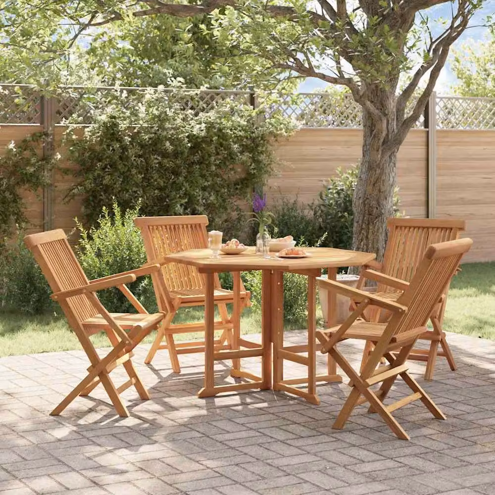 Berkfield Home 5 Piece Folding Outdoor Dining Set in Brown Solid Teak Wood – 2