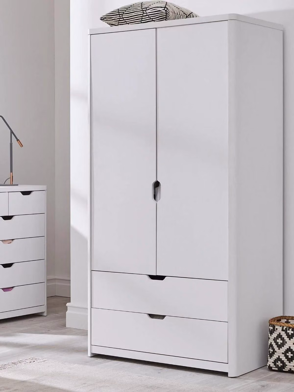 Aspen Modern Childrens Wardrobe in White Oak Effect with 2 Doors and 2 Drawers H 175 x W 85 x D 53 cm