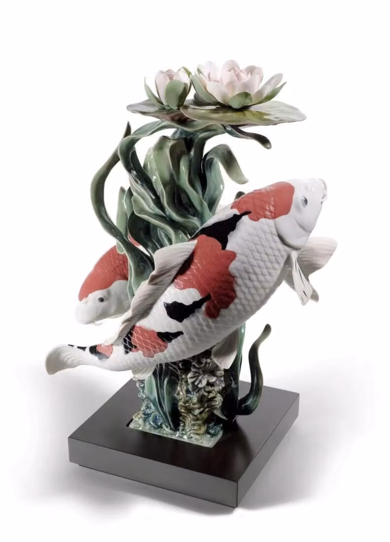Lladró Limited Edition Koi Fish Porcelain Sculpture in Red, Black and Multicolour