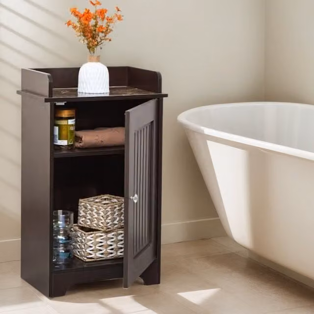 Gr8 Home Freestanding Wooden Bathroom Storage Floor Cabinet in Dark Brown – 1
