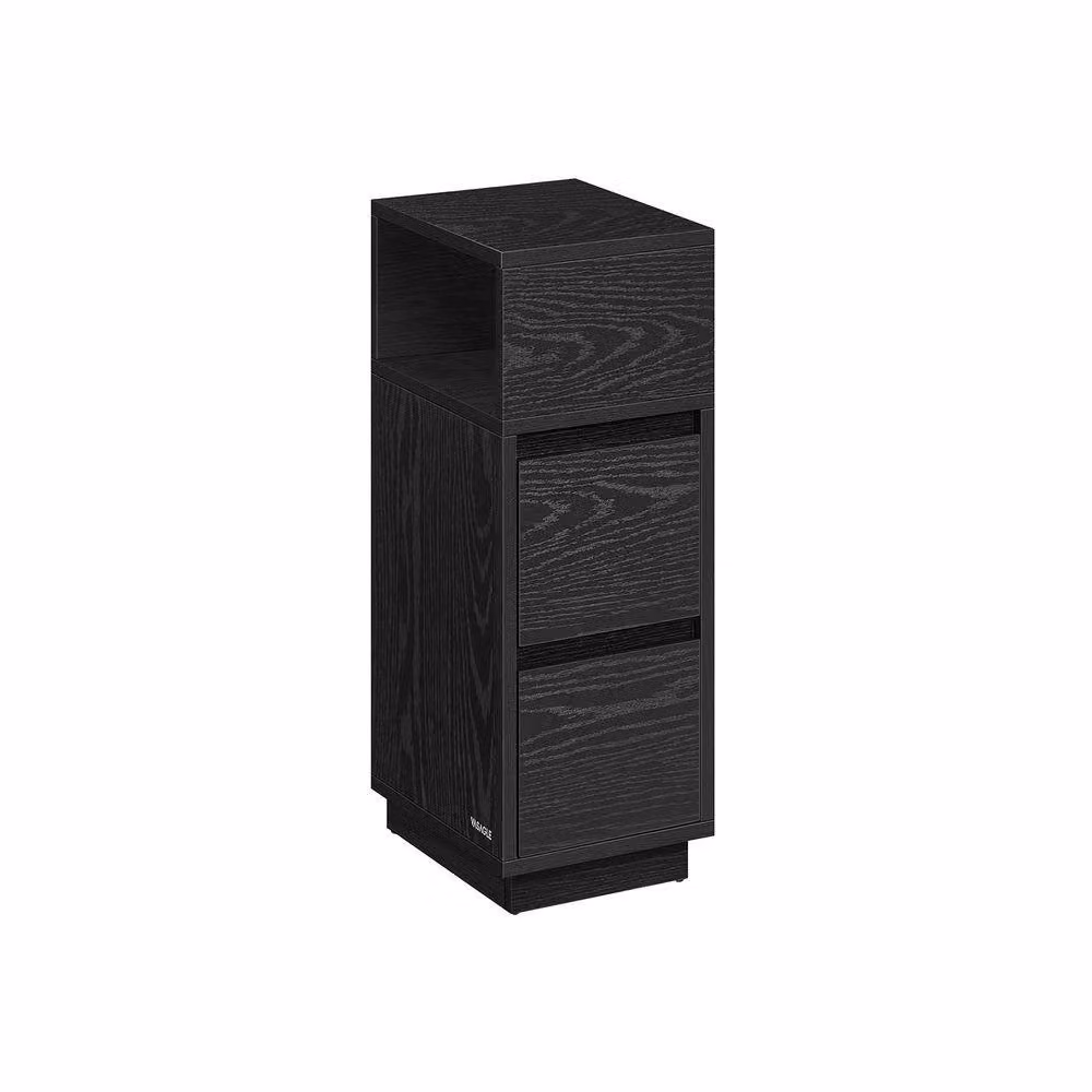 Pirlo Plush Black Square Bedside Nightstand with 2 Drawers and Shelf – 6