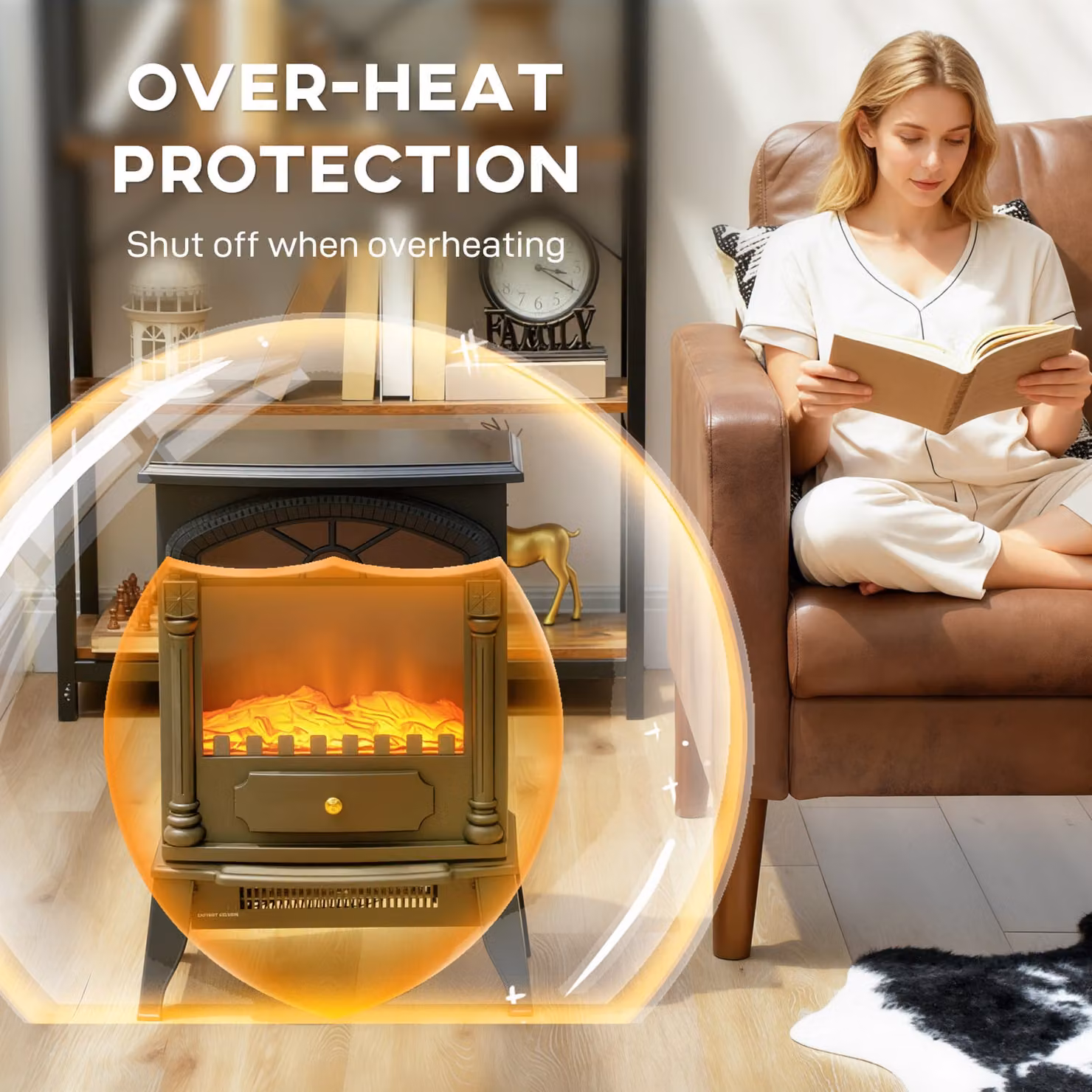 HOMCOM Electric Fireplace Stove Heater with 3D Flame Effect, 2000W, Black – 6