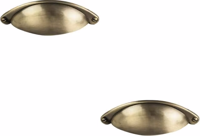 Loops 2-Pack Traditional Shell Cup Pull Handles in Brushed Brass, 104 x 26 mm with 64 mm Fixing Centres
