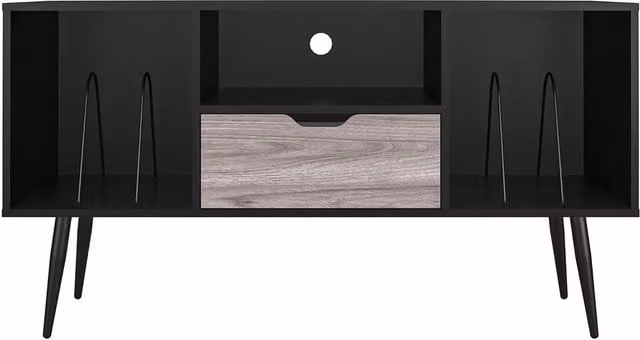 Dorel Copley Mid-Century TV Stand in Black Oak with Matt Wood Finish