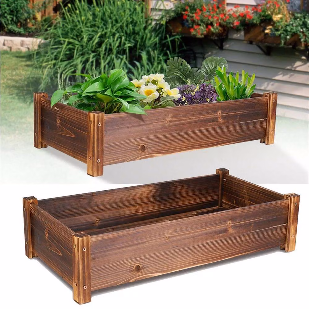 Kelvenix Large Wooden Raised Garden Bed for Vegetables and Herbs, Brown – 4