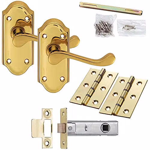 Loops Brass Victorian Scroll Short Lever Ornate Door Handle and Latch Pack