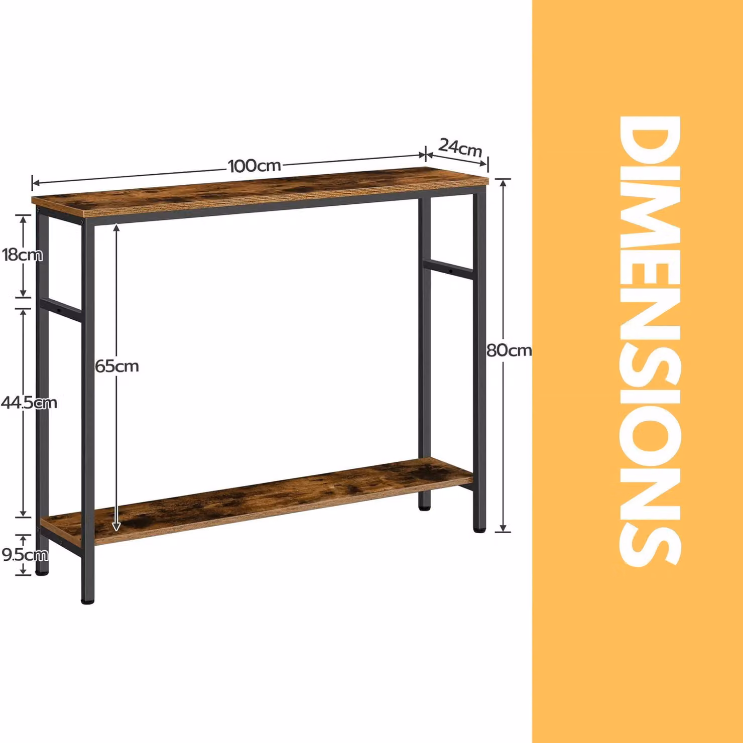 Rafaelo Mobilia Brown Console Table with 2 Shelves – 4