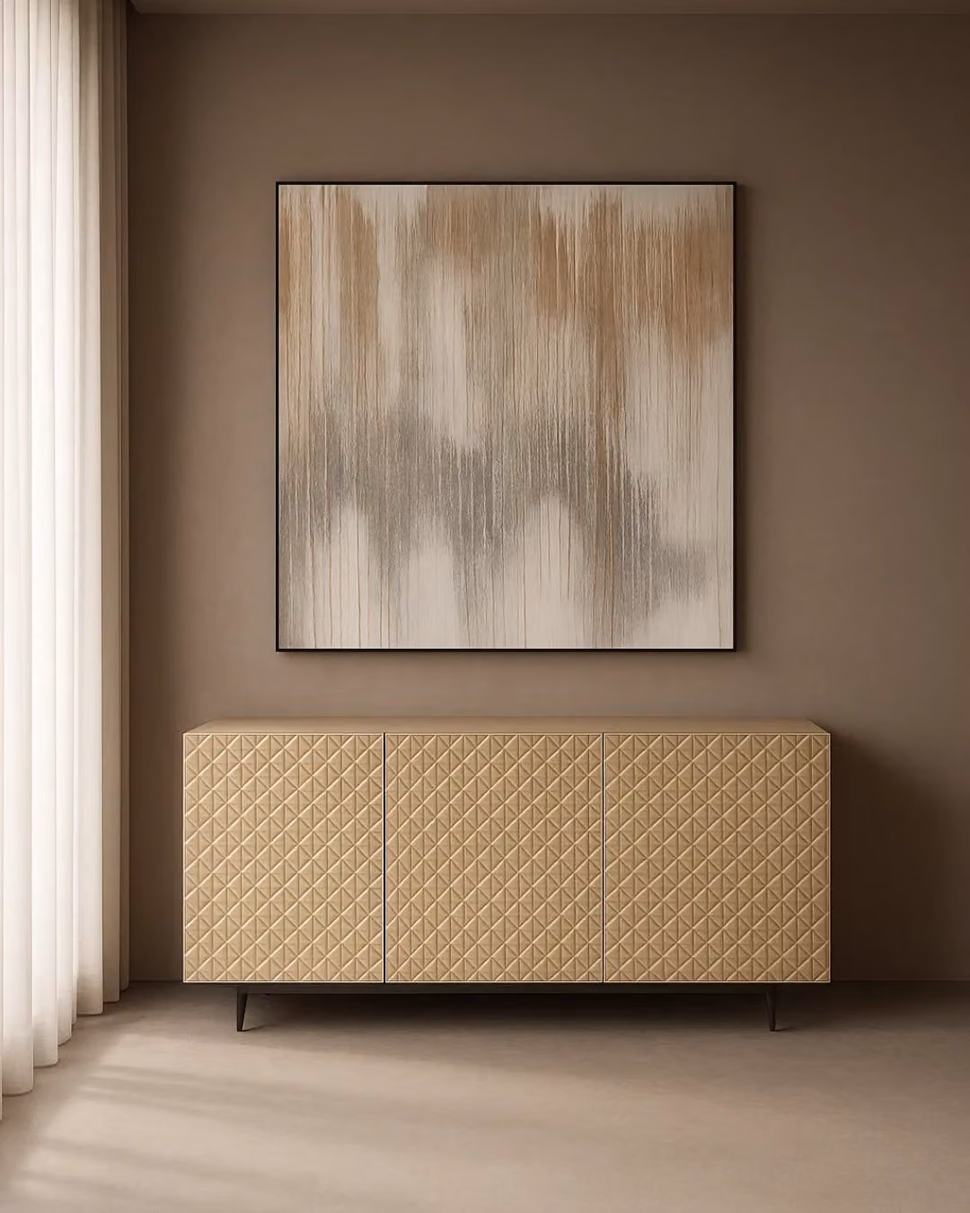 Tommy Franks Abstract Fading Wall Art Canvas Painting in Black and Beige, W: 150 cm, H: 130 cm