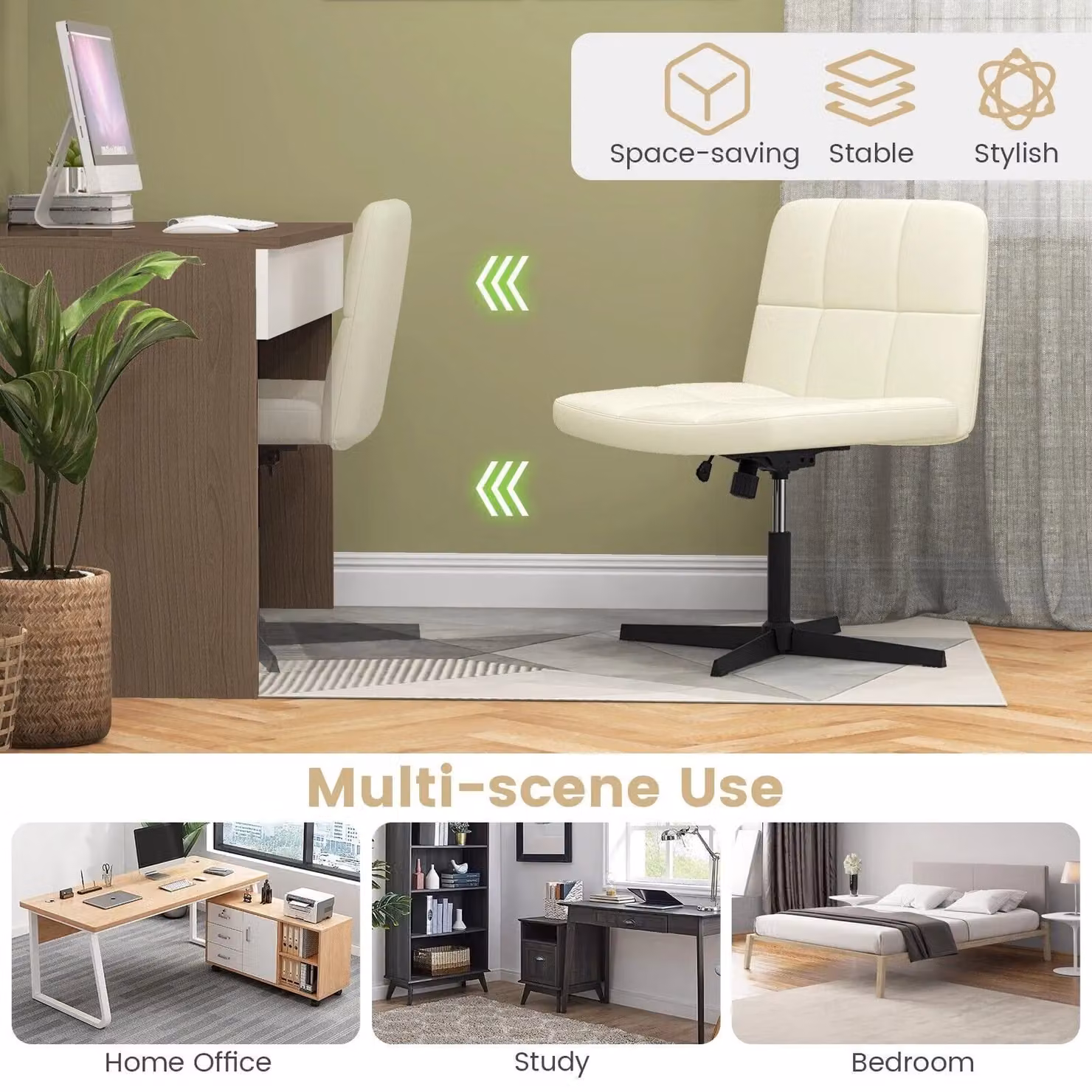 Costway Modern Criss Cross Armless Desk Chair in Beige PU Leather – 4