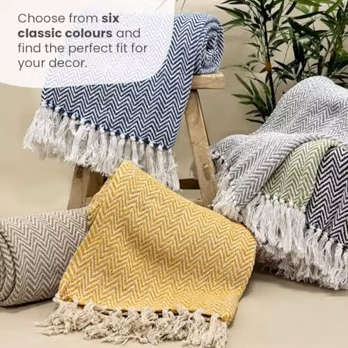 Allure Bath Fashions Chevron Herringbone Cotton Throw Blanket, Beige, W: 150 cm, D: 200 cm – 3