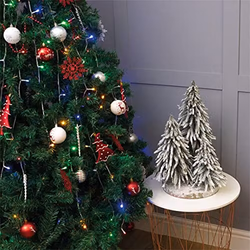 Netagon Green Decorative Snow Topped Mini Christmas Tree Display on Plinth, Tabletop Ceramic Set of 3 – 4