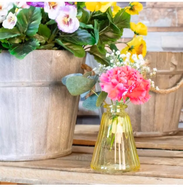KDMD Yellow Striped Pyramid Glass Bottle Vase, 10 Pack