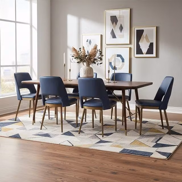 Orsina Rectangular Walnut Wood Dining Table with Brass Finish in Brown, W/D/H: 150 x 90 x 75 cm
