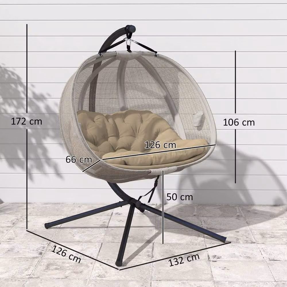 OUTSUNNY Double Hanging Egg Chair 2 Seater Swing Hammock with Cushions in Brown – 2