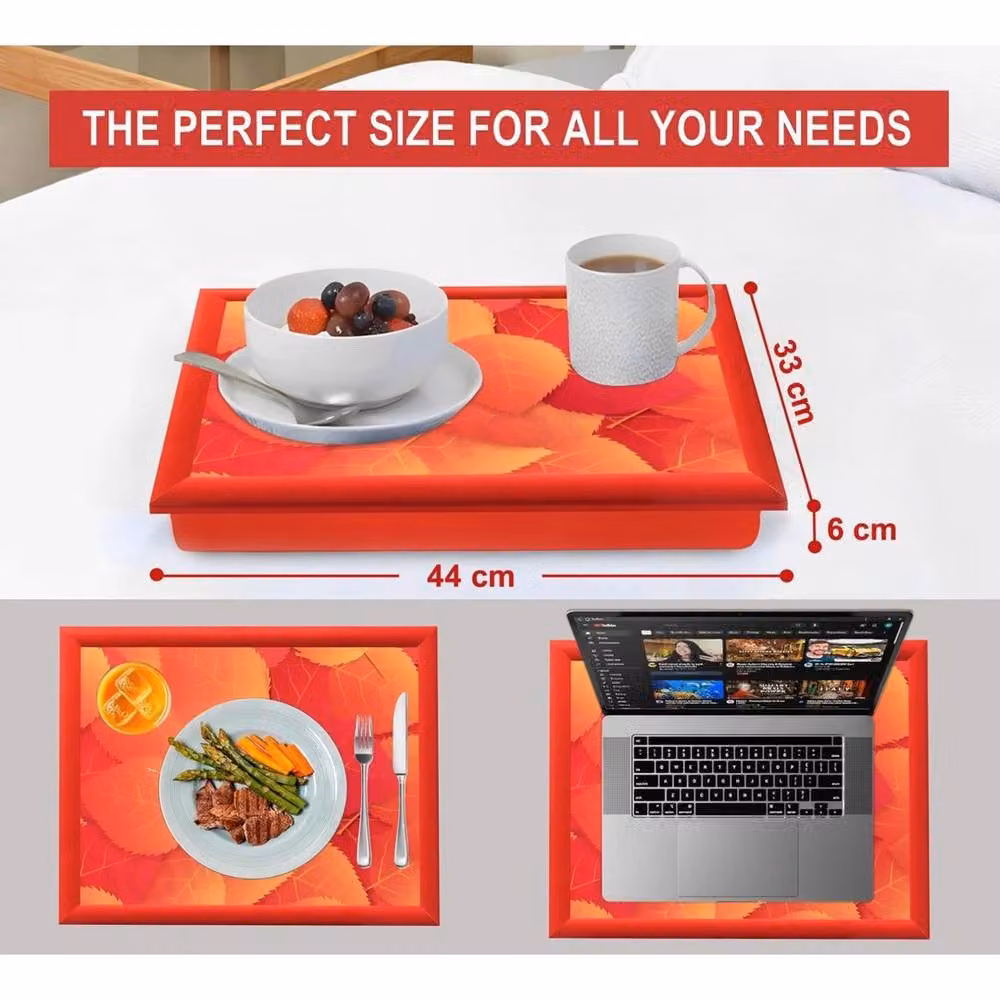 FLAVORA Red Wooden Lap Tray with Soft Padded Bean Bag – 2