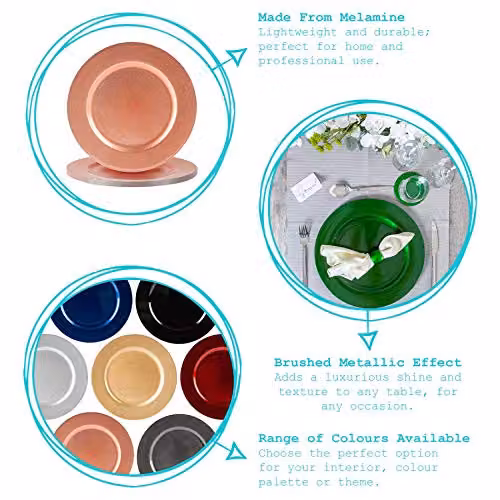 Argon Tableware Gold Metallic Melamine Charger Plates, Pack of 6, Diameter: 33 cm – 2
