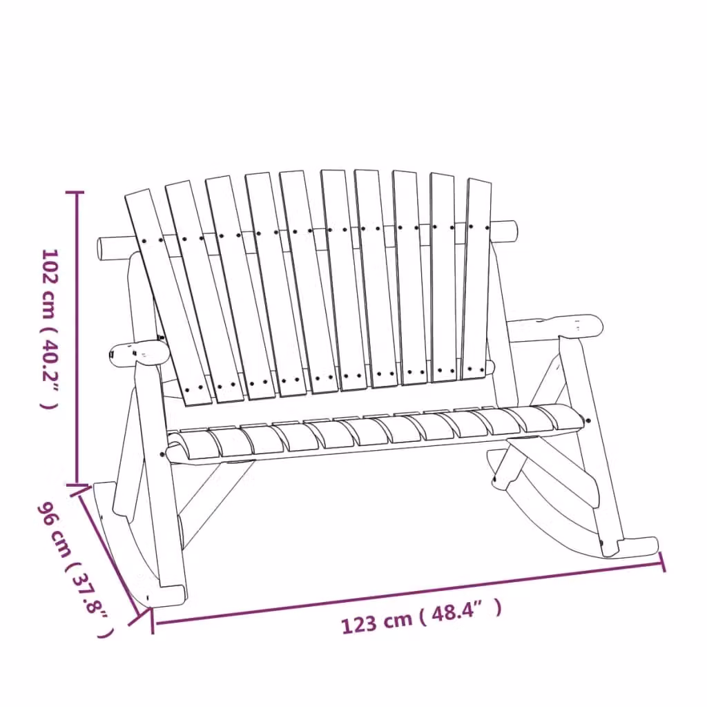 Berkfield Home 2-Seater Garden Rocking Bench in Brown Solid Spruce Wood, W/D/H: 123 x 96 x 102 cm – 6