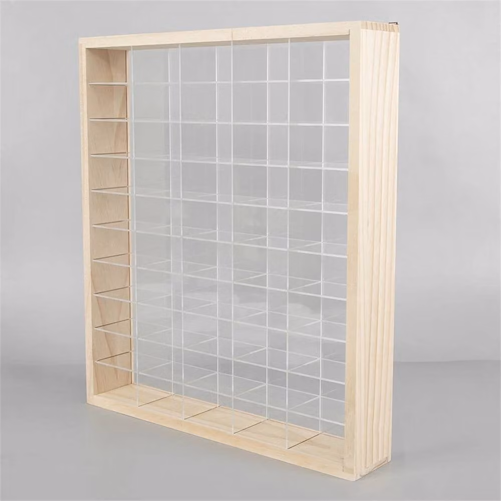 FLAVORA 50 Grid Diecast Car Display Case for Matchbox Wheels in Natural Wood and Acrylic