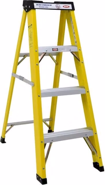 Oypla Yellow Fibreglass Step Ladder with Tray and Rubber Feet