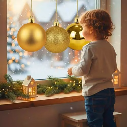 Shatchi Set of 3 Gold Christmas Baubles, 25 cm Diameter, Glossy, Matte and Glitter Finishes – 8