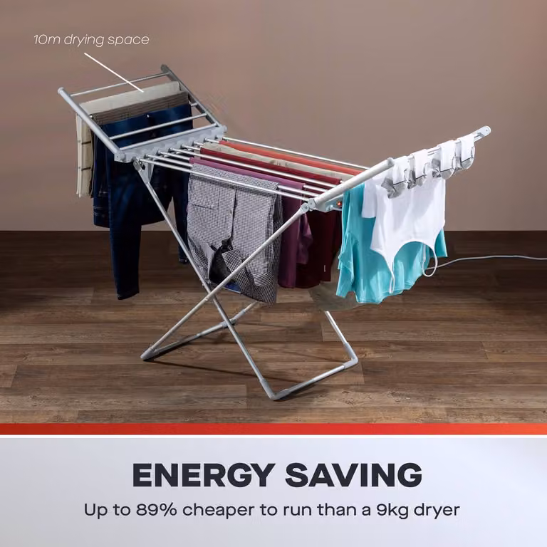 Daewoo 230W Heated Clothes Airer with Wings and Cover, Silver