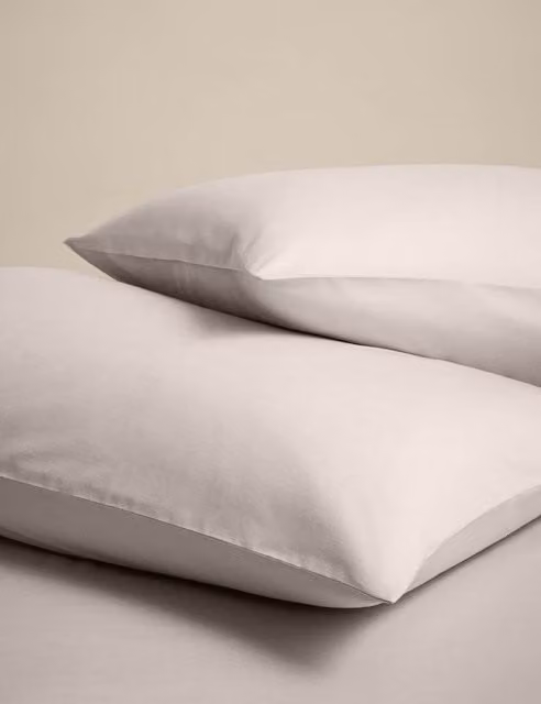 M&S 2 Pack Breathable Cotton Rich Plain Pillowcases in Beige