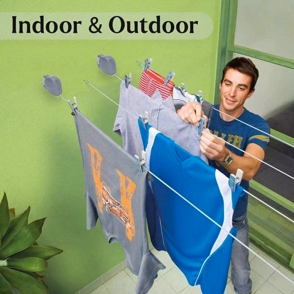 VOGREX 30m Retractable Double Wall Mount Washing Line in Grey – 3