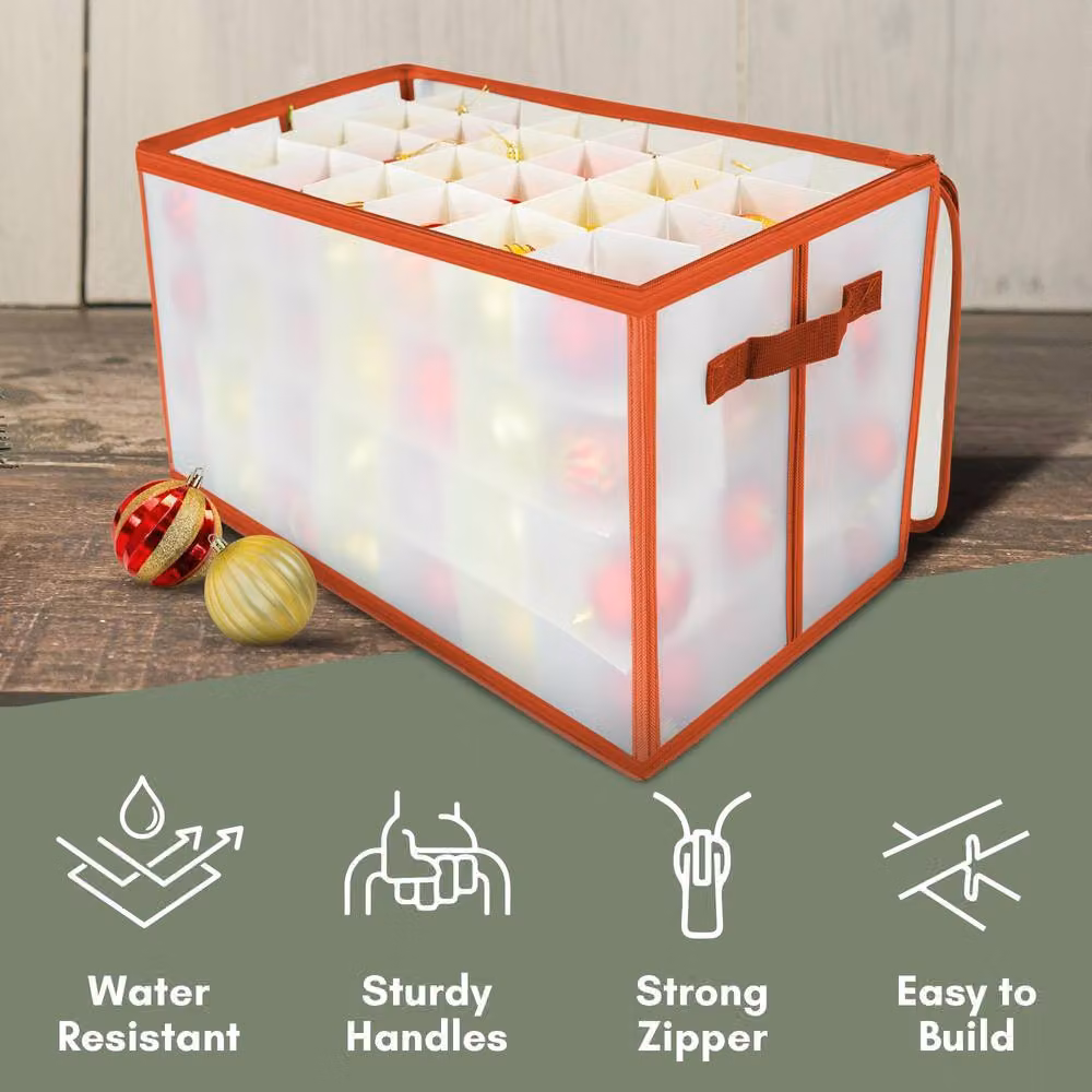 Pelle & Sol Christmas Bauble Storage Box with Dividers for 112 Ornaments, Red – 4