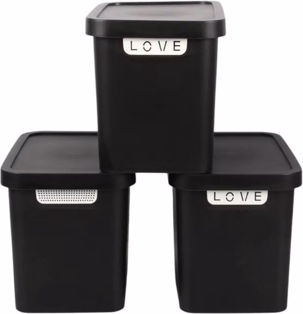 PAWNORA 3-Piece Plastic Storage Box Set with Lid, 12.5L, Black