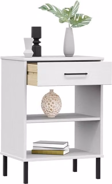 Berkfield Home Oslo White Solid Wood Pine Console Cabinet with Metal Legs