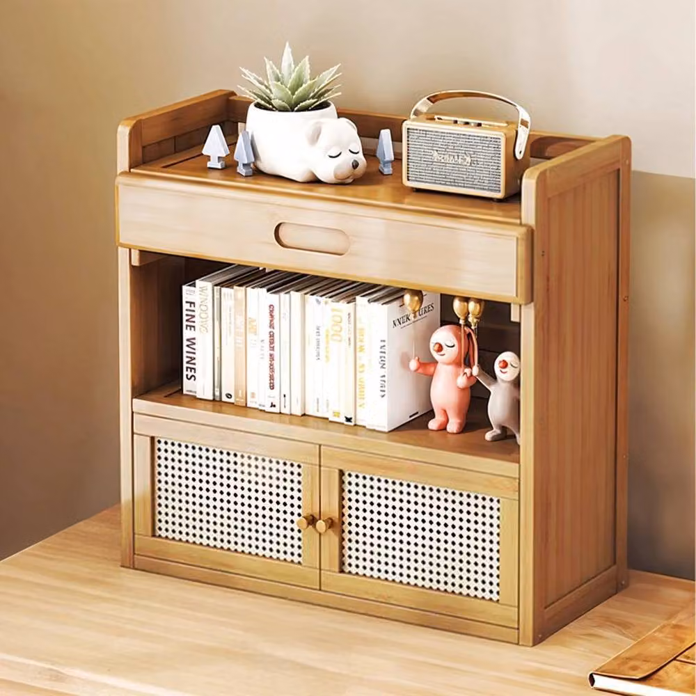 EONLION Bamboo and Rattan Desktop Storage Cabinet in Brown, Width: 100 cm – 3