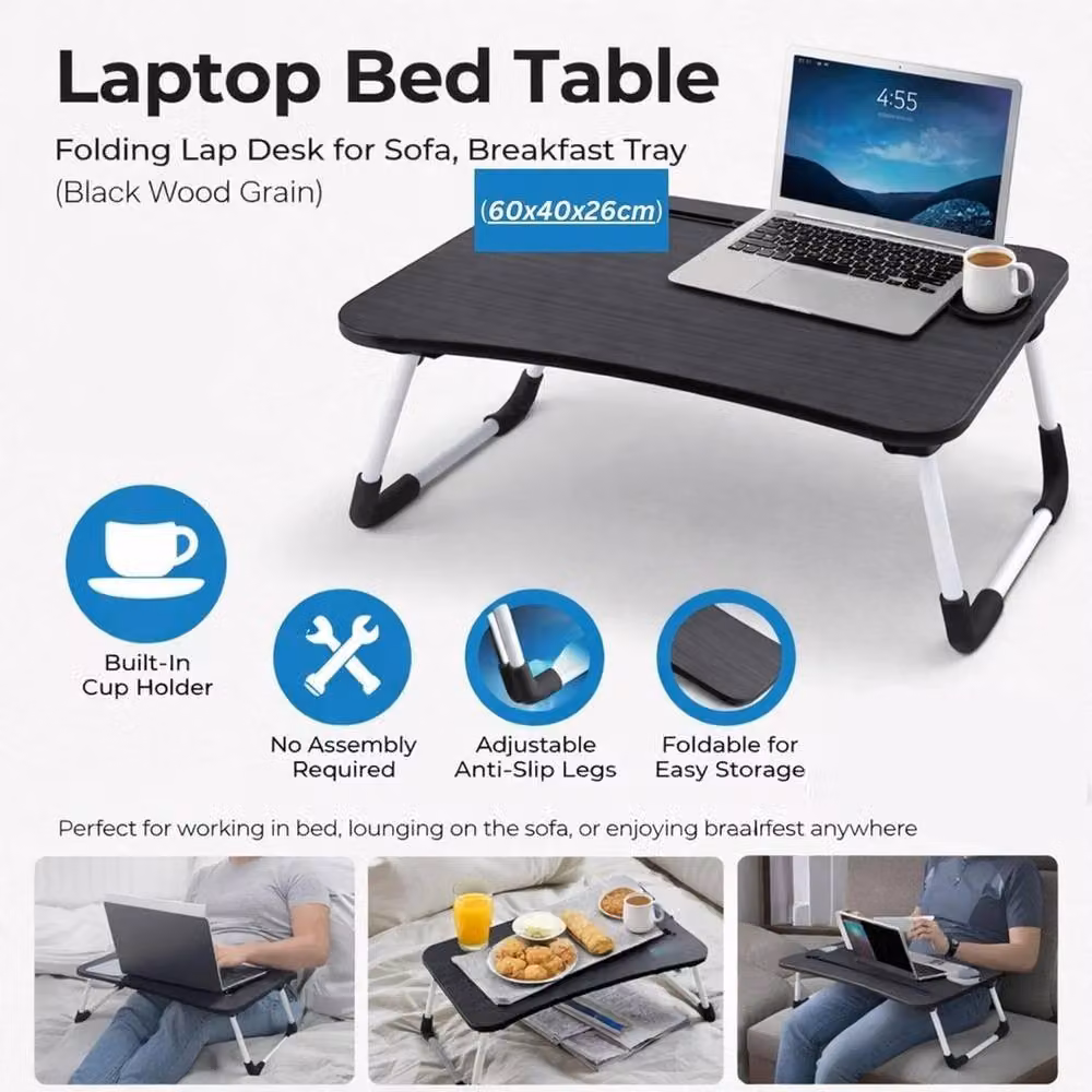 Kelvenix Black Oak Wood Grain Foldable Laptop Table, W: 60.0 cm, D: 40.0 cm, H: 26.0 cm – 4