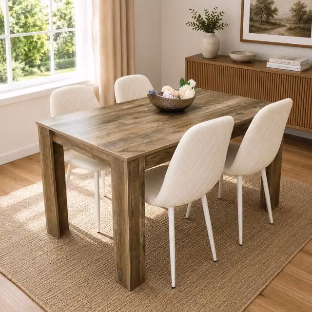 Kosy Koala Rustic Rectangular Dining Table and Chair Set in Brown and White