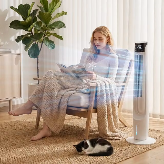 HOMCOM White Cooling Tower Fan with Sleep Mode, Timer, Oscillation and Ice Packs
