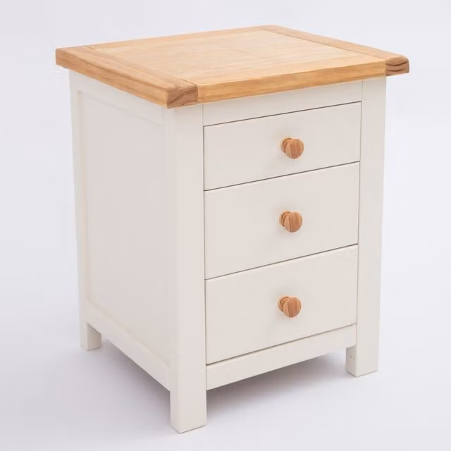Cabinet Bits Maggiori 3 Drawer Bedside Table in White with Wood Knobs