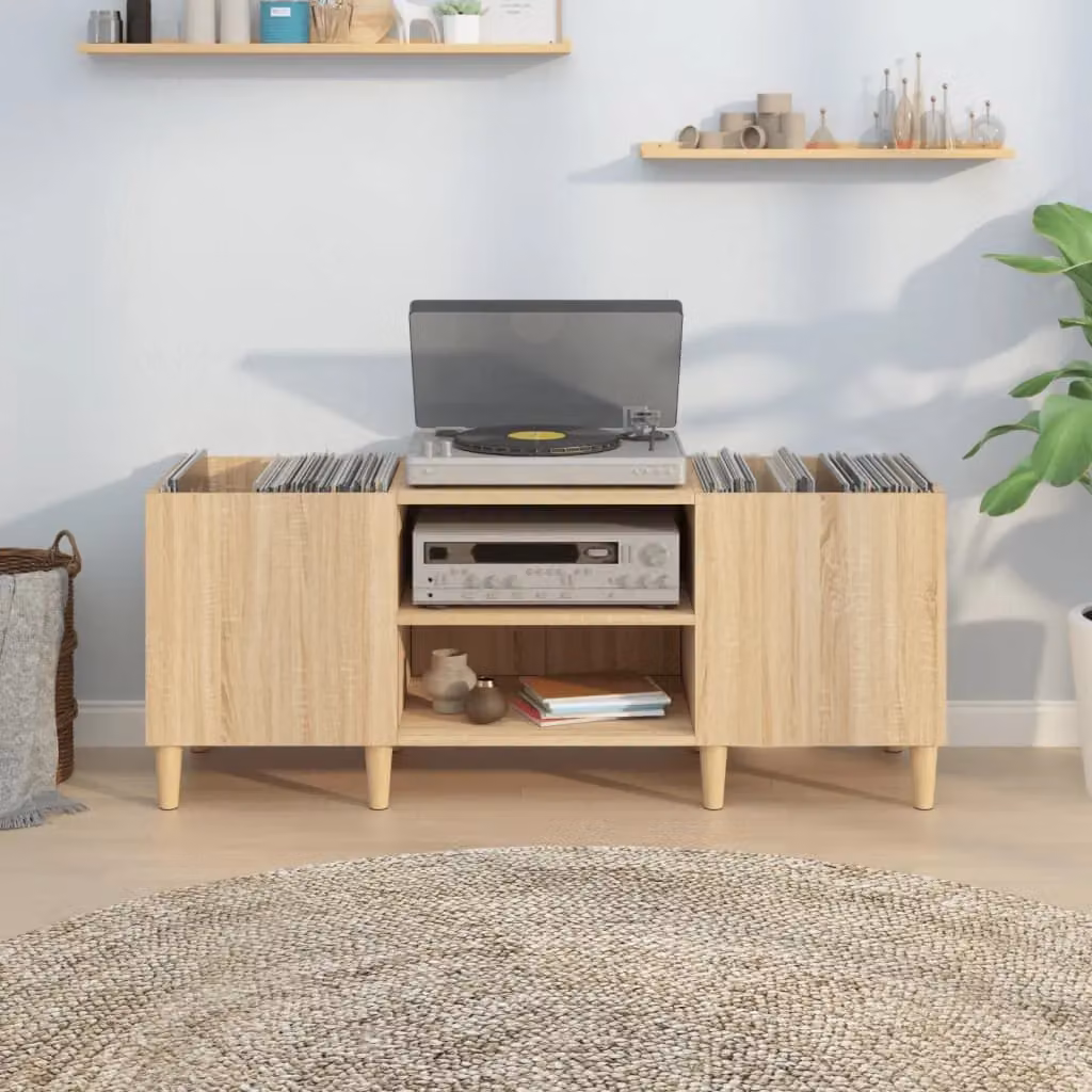 Berkfield Home Sonoma Oak Record Cabinet in Brown, W/D/H: 121 x 38 x 48 cm – 2