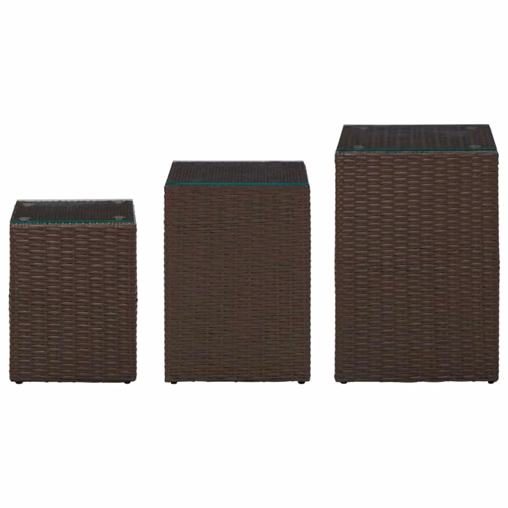 Berkfield Home Set of 3 Brown Poly Rattan Side Tables with Glass Tops – 2