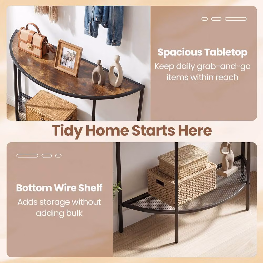Costway 2 Tier Narrow Entryway Table with Storage Shelf in Brown – 4