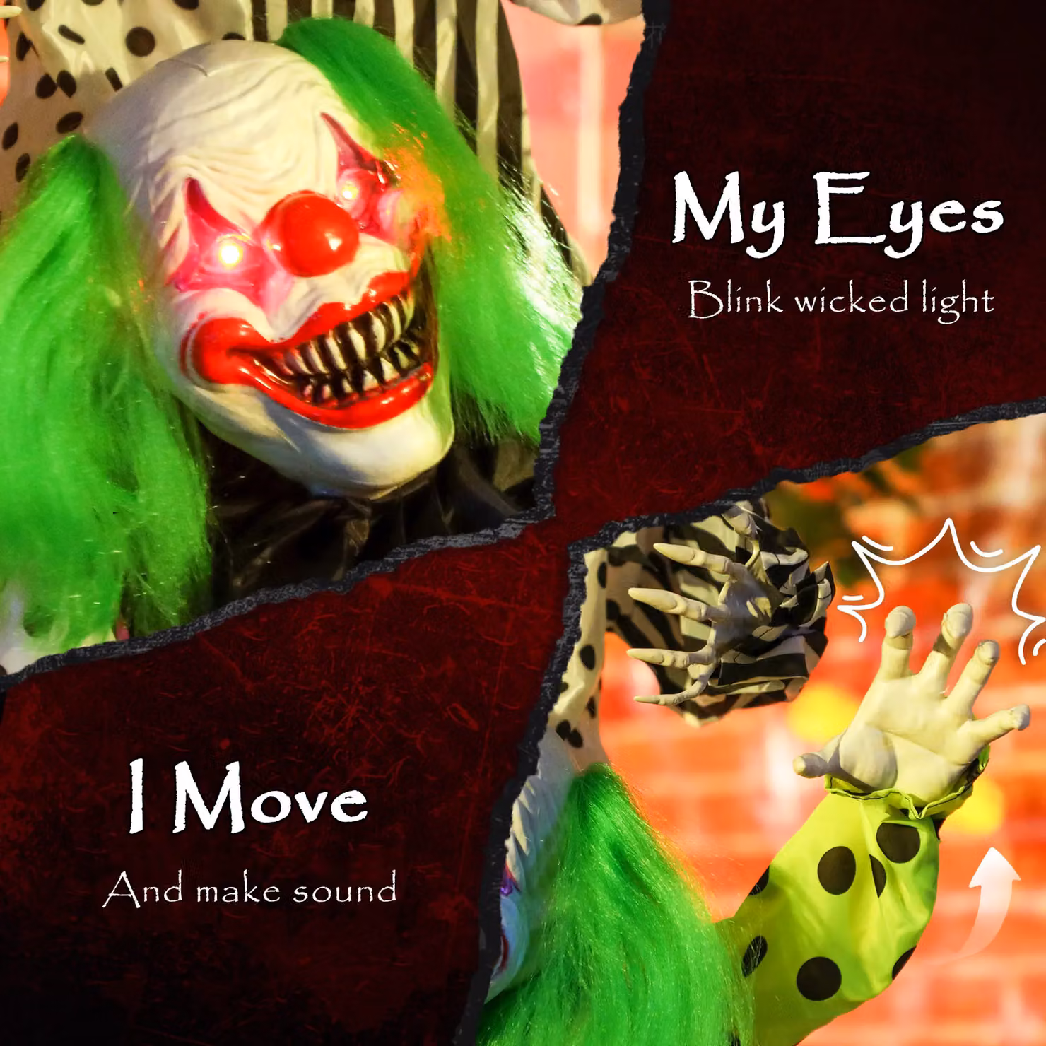 OUTSUNNY Sound Activated Stackable Halloween Animatronics Clowns in Multicolour – 2