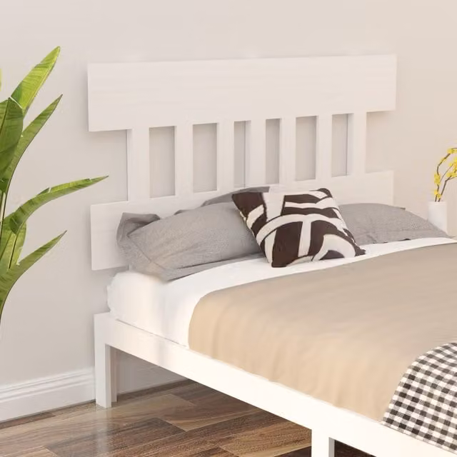 Berkfield Home Rustic White Solid Wood Pine Bed Headboard W: 203.5 cm, D: 3 cm, H: 81 cm