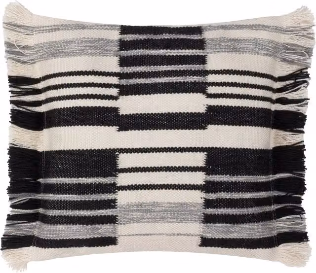 Torode Black and Multicolour Striped Boho Woven Square Cushion in Polyester and Cotton