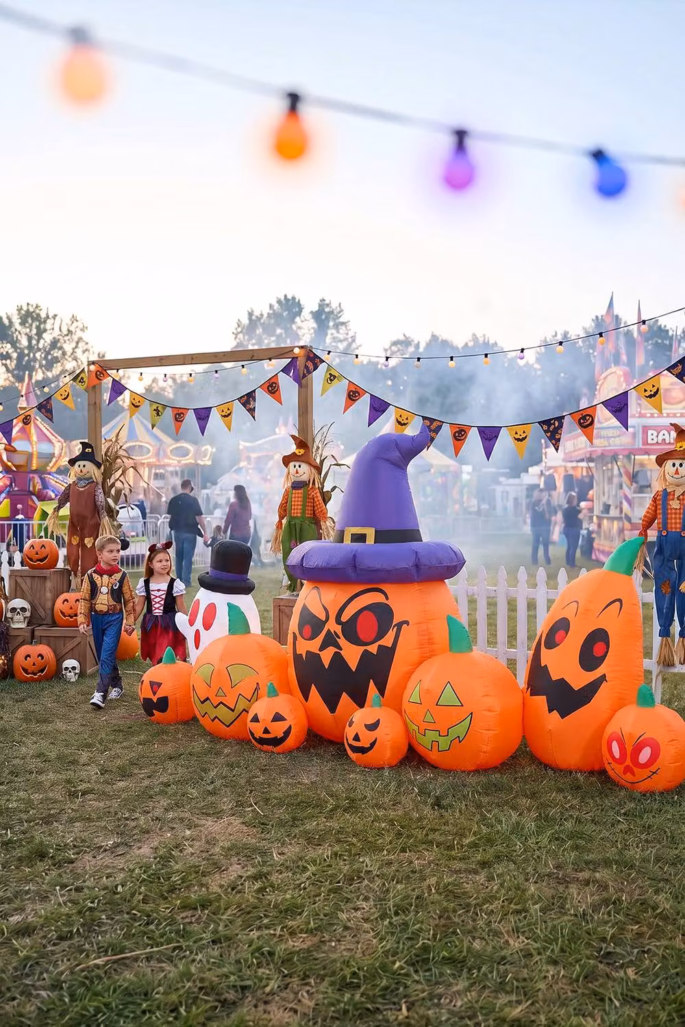 Living and Home 8ft Halloween Inflatable Pumpkin and Ghost Outdoor Decoration, Orange, White and Multicolour – 3
