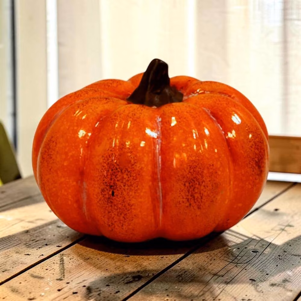 Four Candle Large Orange and Brown Ceramic Vintage Style Pumpkin Tabletop Decoration – 2