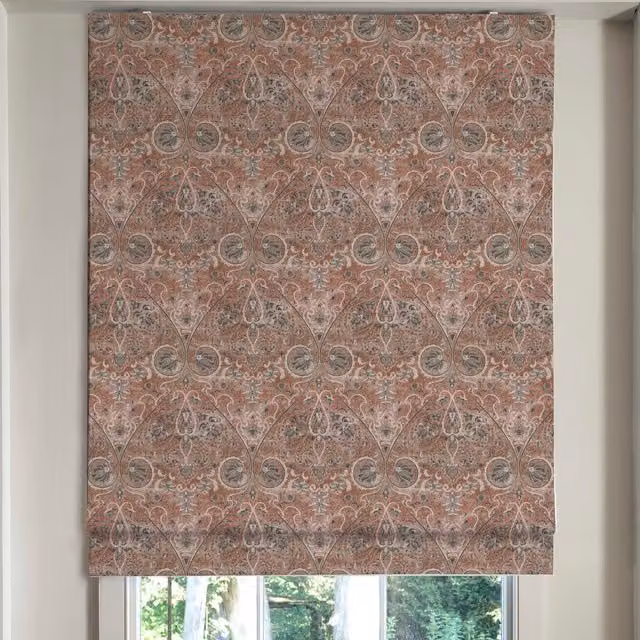 Linda Barker Home Jaipur Made To Measure Blackout Floral Roman Blind in Spice Red and Orange
