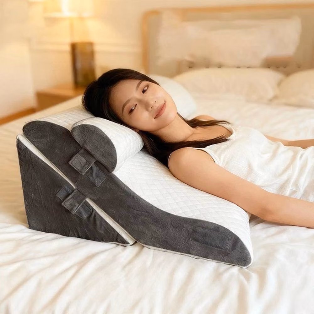 VOGREX 10-in-1 White Memory Foam Wedge Support Pillow for Back, Knee and Neck Support – 5