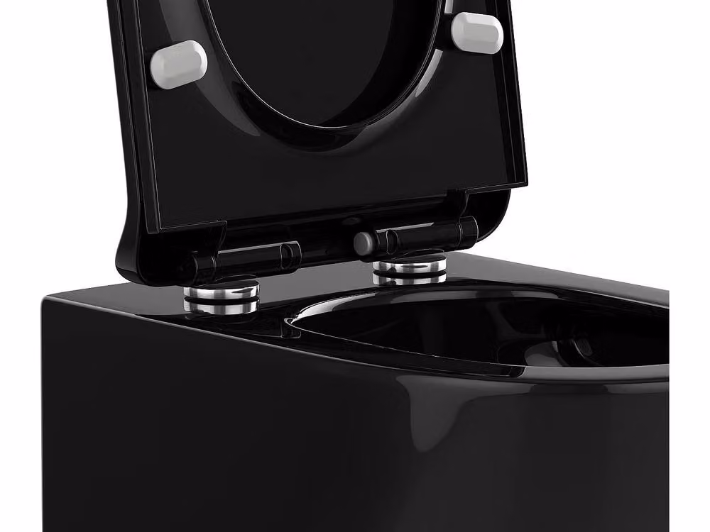 Vente-unique Wall-Hung Rimless Ceramic WC Pack with Decorative Concealed Cistern Frame in Gloss Black – 4