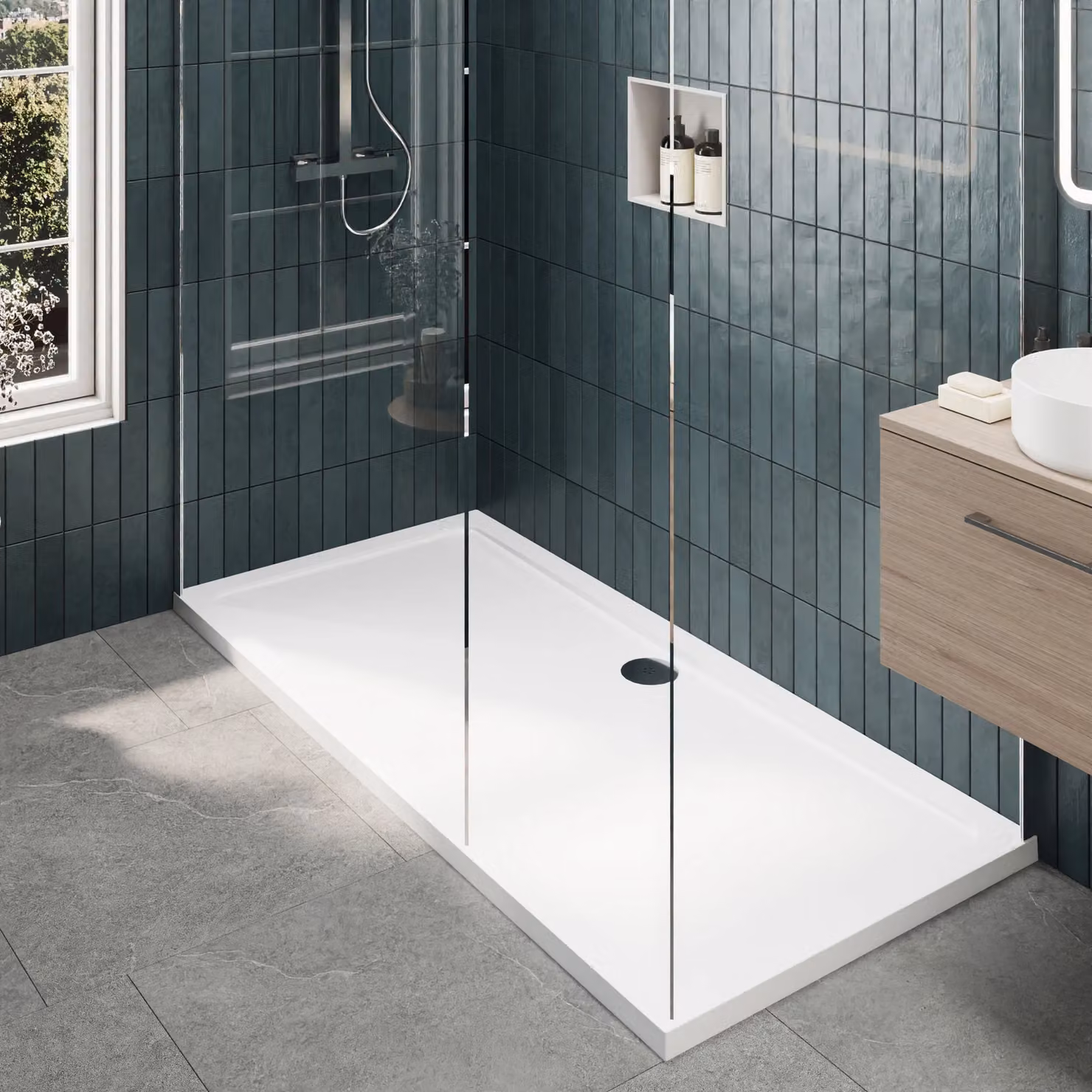 Balterley Walk-in Wetroom Screen and Tray Set with 8mm Clear Glass and Silver Chrome Profile, W: 1700 mm, D: 800 mm – 2