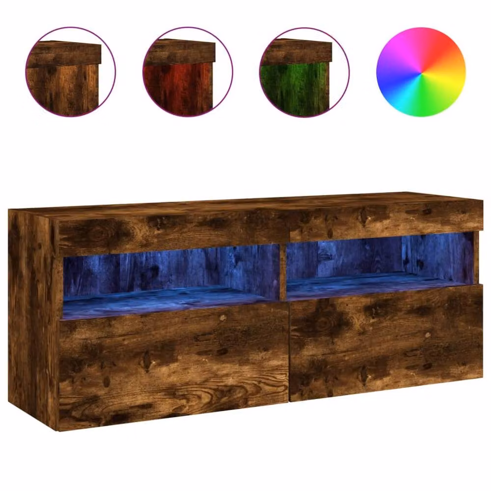 Berkfield Home TV Wall Cabinet with LED Lights in Smoked Oak Brown, W: 100 cm, D: 30 cm, H: 40 cm – 3