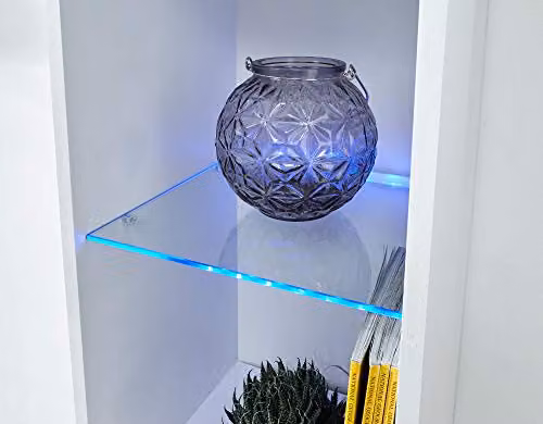 GFW Galicia White Tall Wall Mounted Display Shelving Unit with LED Lighting and Glossy Fronts – 2