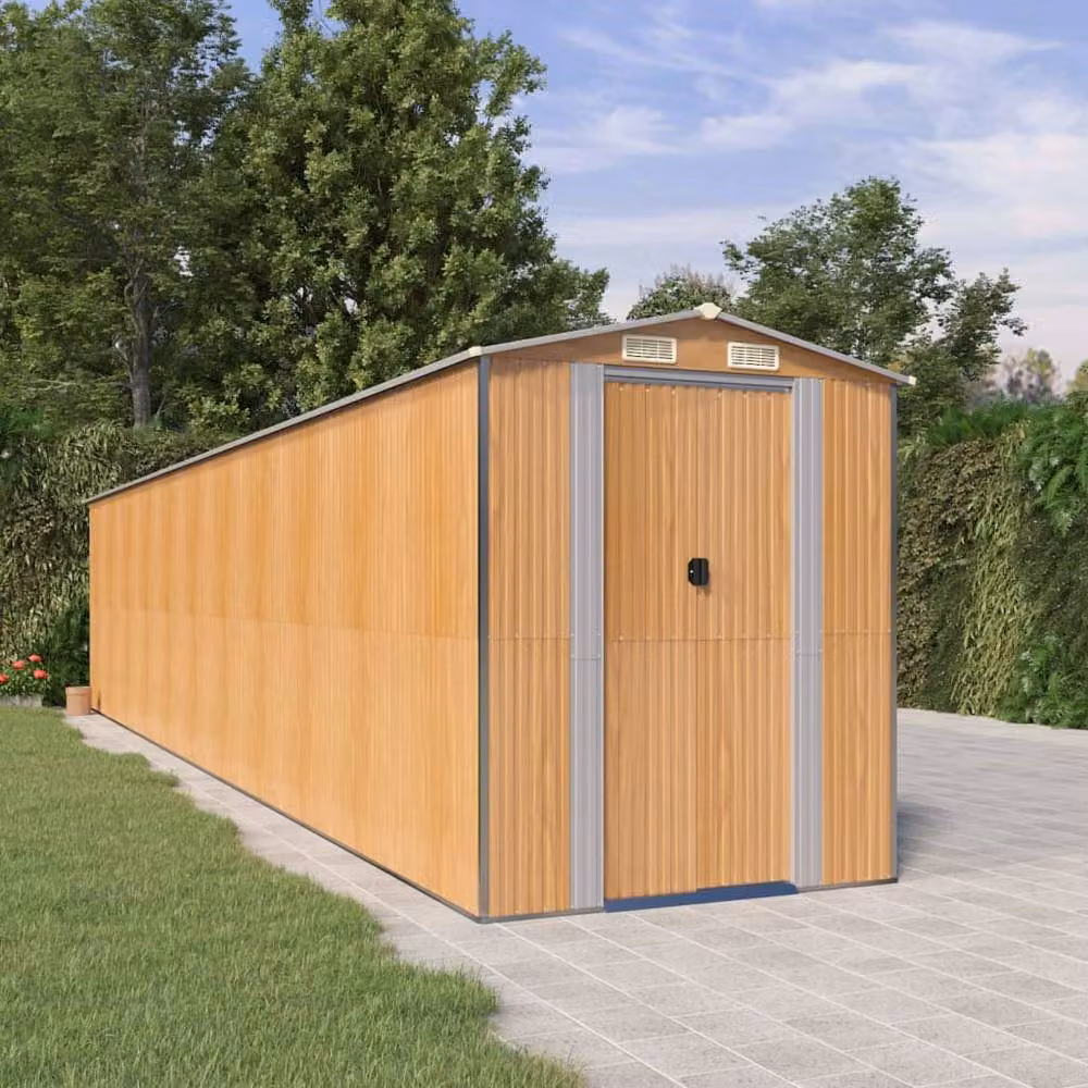 Berkfield Light Brown Galvanised Steel Gable Garden Shed, W/D/H: 938 x 192 x 223 cm – 2